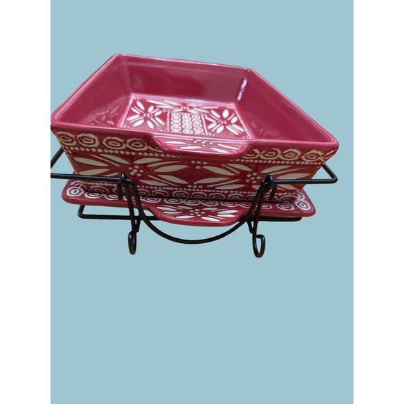 Temptations by Tara Red Carved Old World Poinsettia 3 Piece Casserole Dish - Picture 3 of 9